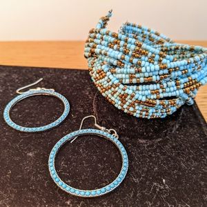 Beaded open bracelet and earrings